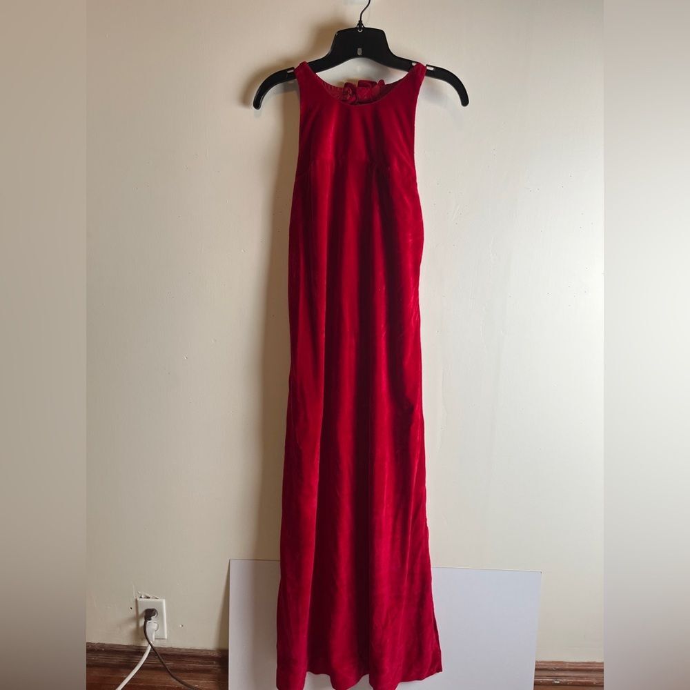 Vintage Sleeveless Red Velvet Maxi Dress